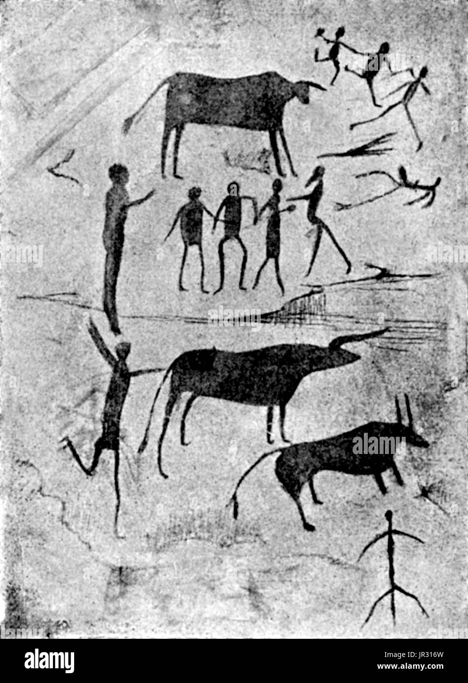Les San (ou RAPO), également connu sous le nom de Bochimans ou Basarwa, sont membres de plusieurs peuples chasseurs-cueilleurs d'Afrique australe. Les ancêtres des peuples de chasseurs-cueilleurs San sont considérés comme ayant été les premiers habitants de ce qui est maintenant le Botswana et Afrique du Sud. La présence historique des San au Botswana est particulièrement évident dans le nord du Botswana Tsodilo Hills région. Dans ce domaine, des outils de pierre et rock art peintures remontent à des milliers d'années. Les San ont été traditionnellement semi-itinérant, se déplaçant de façon saisonnière dans certaines zones définies en fonction de la disponibilité des ressources s Banque D'Images