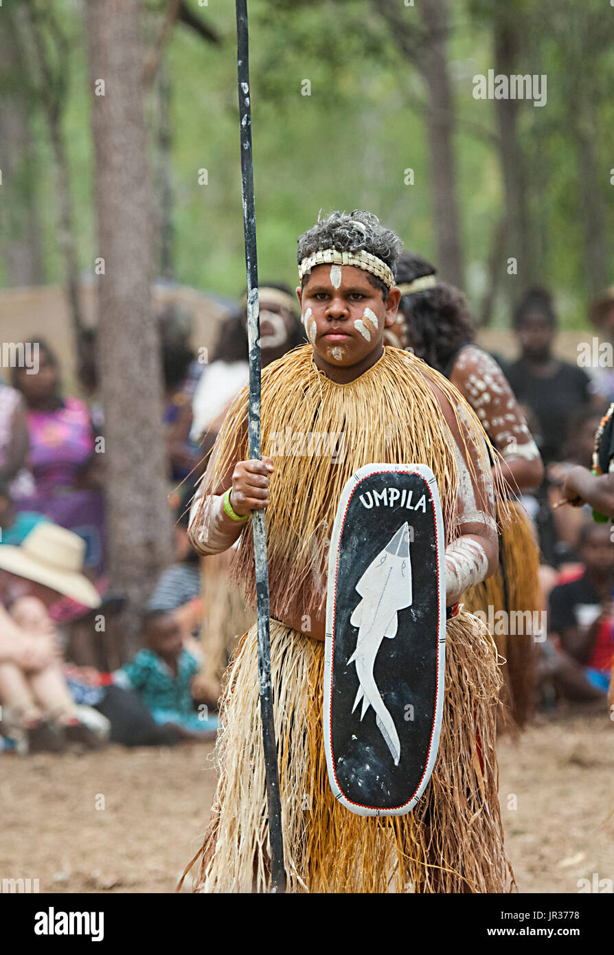 Le port d'un interprète à l'écran Festival de danse autochtones Laura, Cape York, Far North Queensland, Australie, Queensland, FNQ Banque D'Images