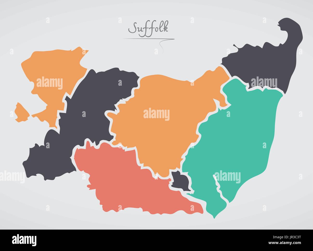 Suffolk Angleterre Map avec les états et les formes rondes modernes Illustration de Vecteur