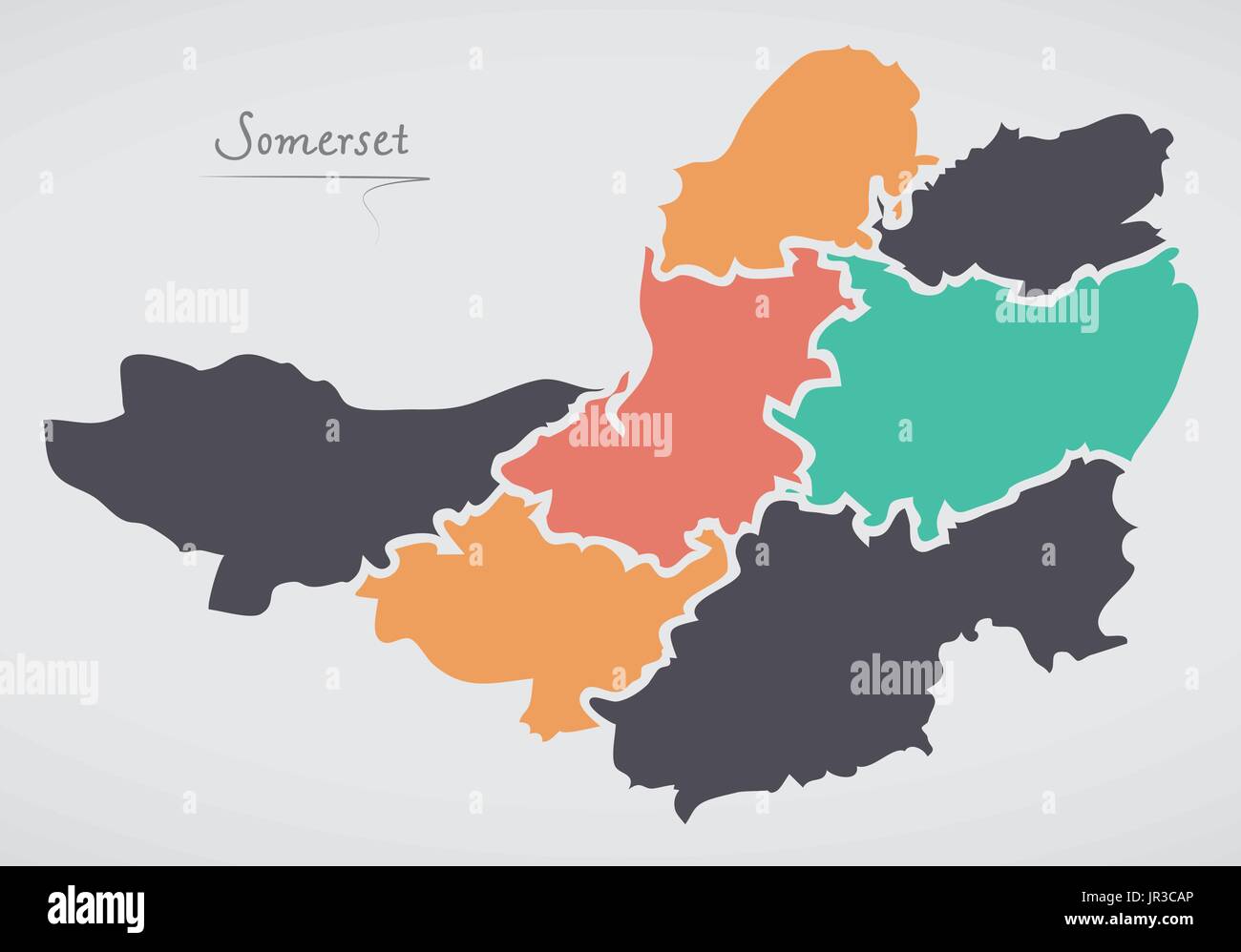 Le Somerset Angleterre Map avec les états et les formes rondes modernes Illustration de Vecteur