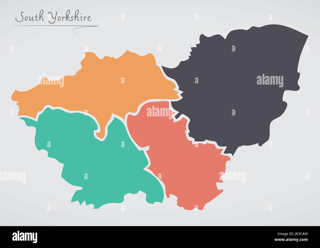 South Yorkshire Angleterre Map avec les états et les formes rondes modernes Illustration de Vecteur