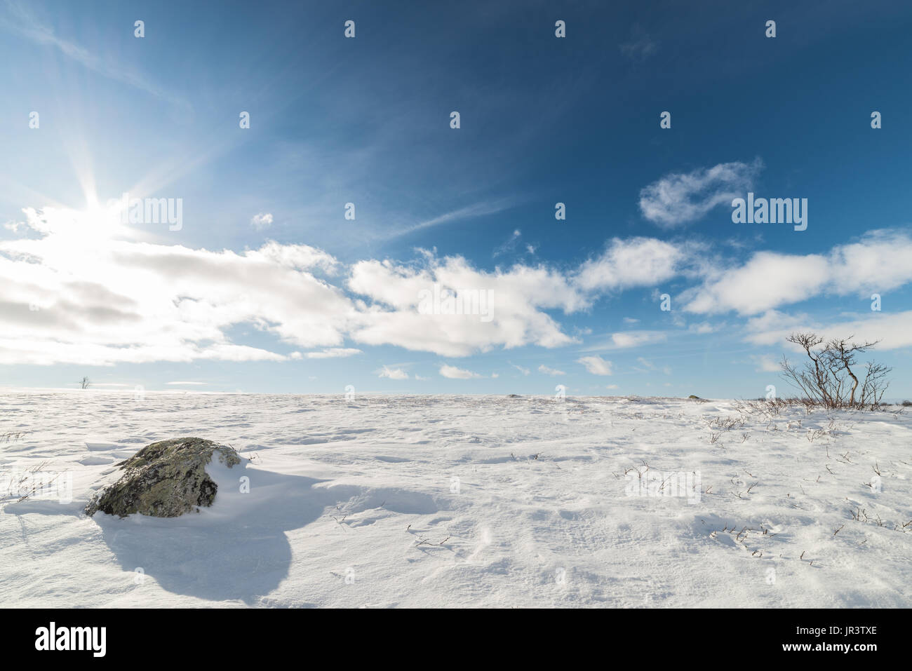 Rocher couvert de neige à la montagne en Norvège Banque D'Images