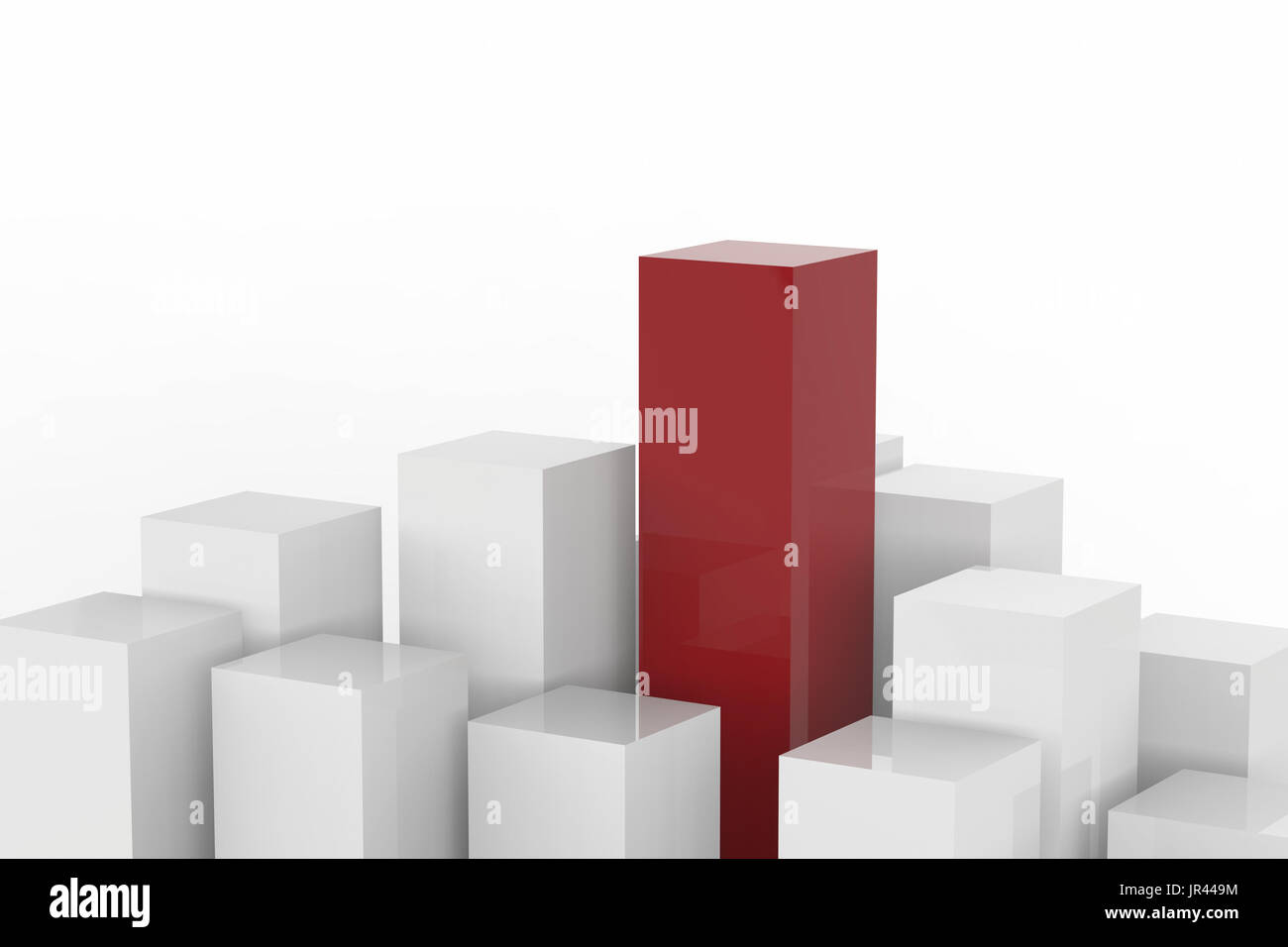 Concept de leadership avec rendu 3d'immeubles rouges et blancs sur fond blanc Banque D'Images