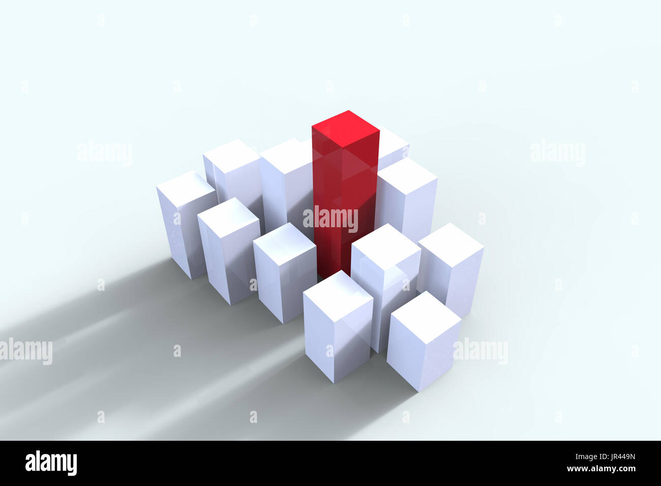 Concept de leadership avec rendu 3d'immeubles rouges et blancs sur fond blanc Banque D'Images