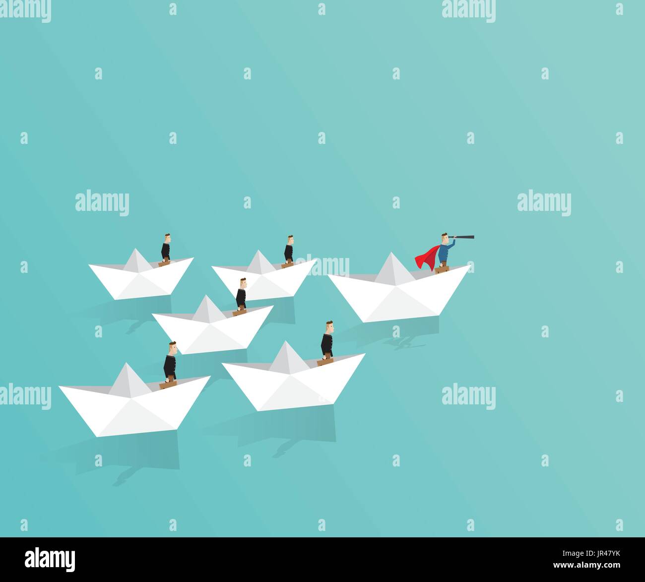 Les dirigeants de l'entreprise concept, businessman avec télescope sur paper boat cartoon vector illustration Illustration de Vecteur