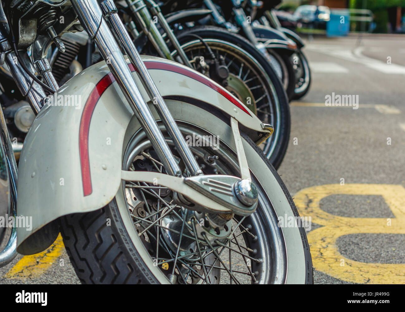 Classic Moto à une réunion de motards en italien ville. détail avec filtre effet vintage. Banque D'Images