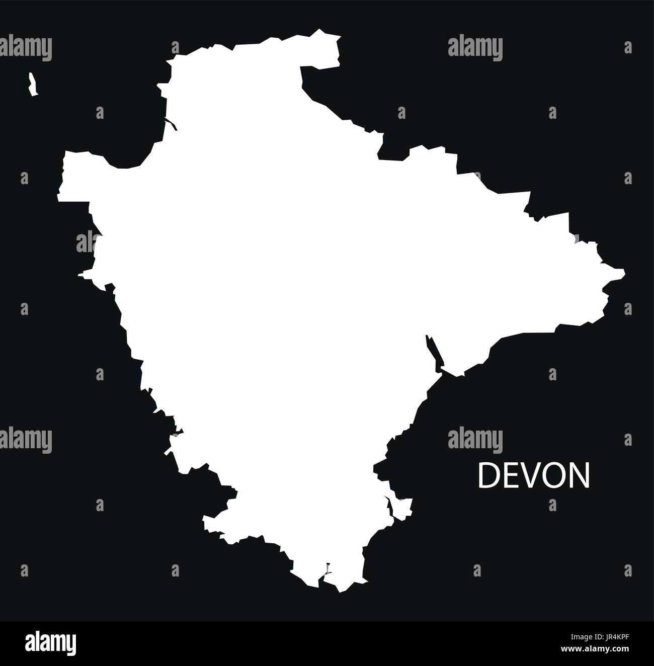 Devon, Angleterre Royaume-uni map illustration silhouette inversé noir Illustration de Vecteur