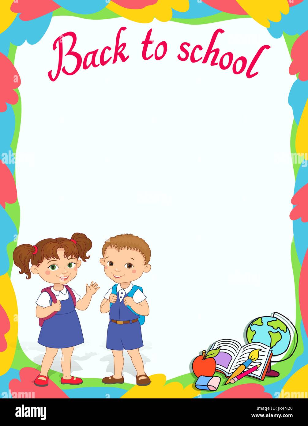 Banner Retour A L Ecole Garcon Fille Eleve Cadre Vert Lettrage Logo Vector Illustration Image Vectorielle Stock Alamy