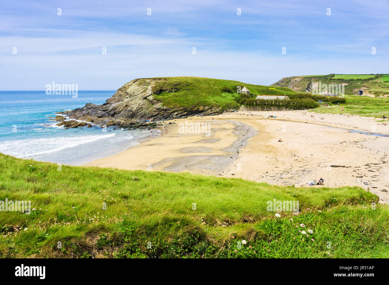 Gunwalloe Beach aussi connu comme Eglise Cove, péninsule du Lézard, Cornwall, UK en été Banque D'Images