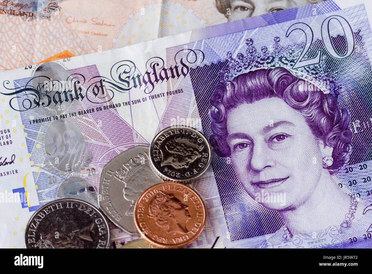 Anglais britannique monnaie, monnaies et billets, UK Banque D'Images