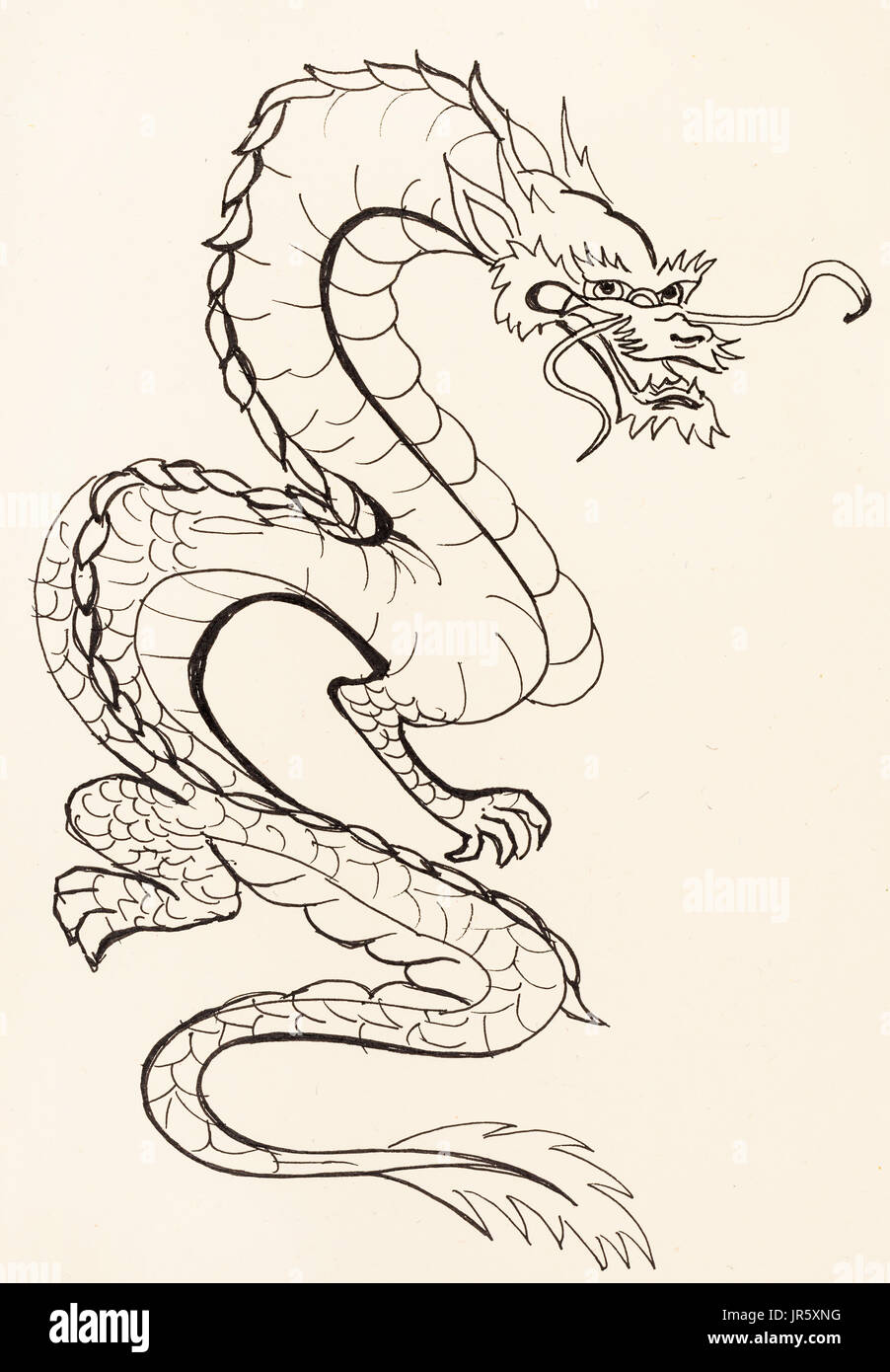 La formation en dessin suibokuga with style - dragon sur papier couleur ivoire Banque D'Images