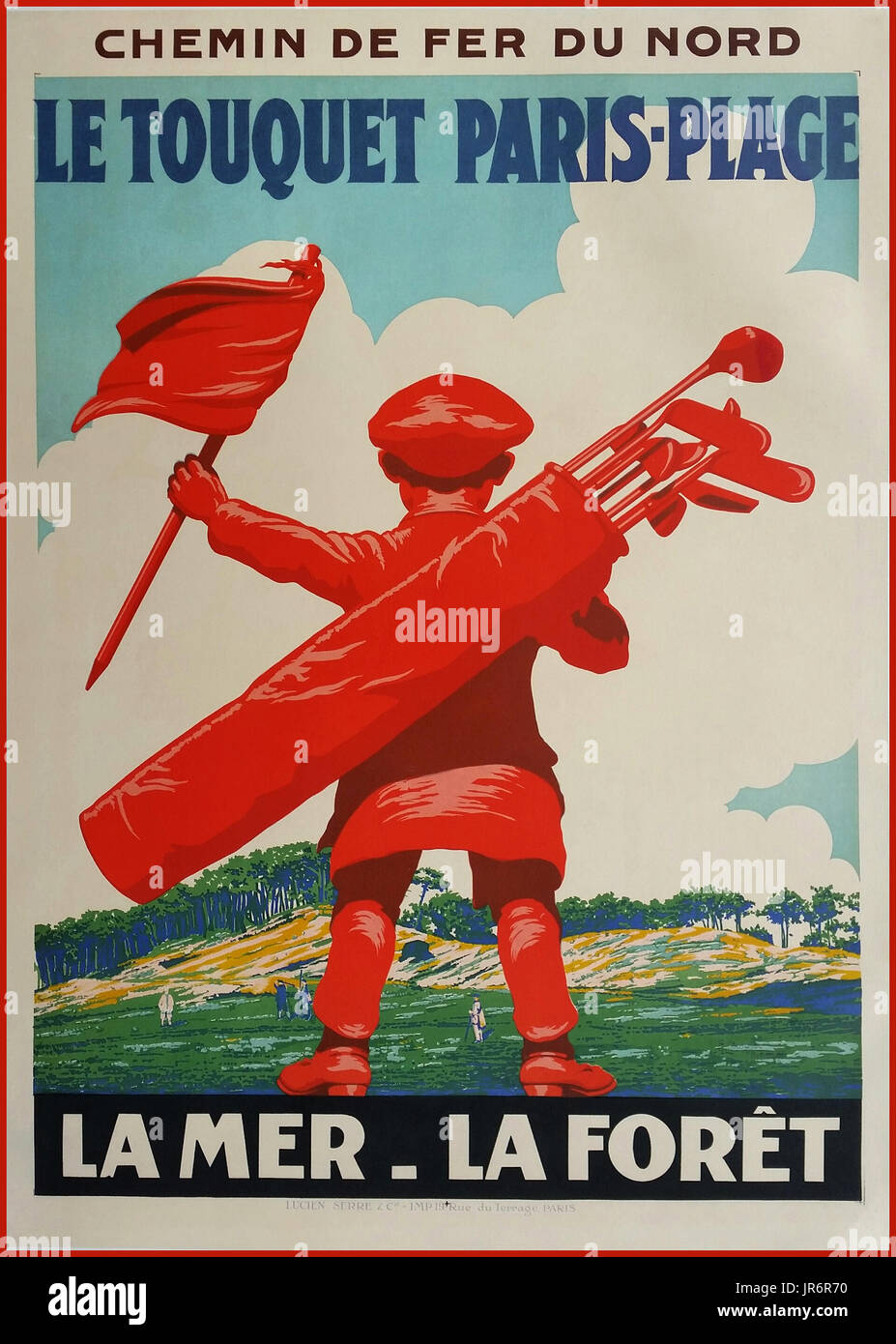 Poster Vintage Voyage ferroviaire français, Chemin de Fer du Nord de Golf, Le Touquet Paris-Plage, par artiste Edouard Courchinoux 1925 Banque D'Images