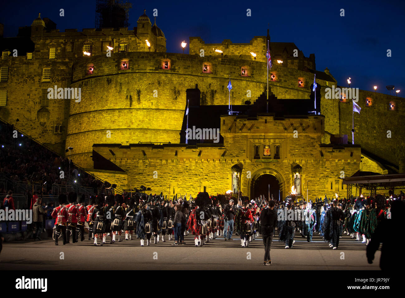 Edinburgh, Ecosse, Royaume-Uni. 3 août 2017. Previous Royal Edinburgh Military Tattoo d'Edimbourg en répétition esplanade du château. Édimbourg. Credit : Pako Mera/Alamy Live News Banque D'Images