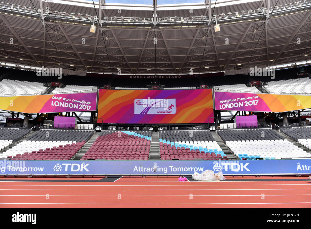 Londres, Royaume-Uni. 4 août 2017. L'affichage à l'Londres, stade de l'avant de l'IAAF World Championships London 2017 qui commencent plus tard ce soir. Crédit : Stephen Chung / Alamy Live News Banque D'Images
