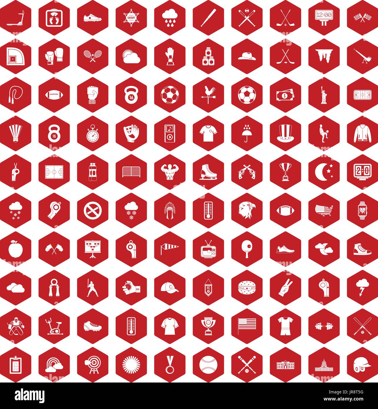 100 icônes de base-ball rouge hexagonale Illustration de Vecteur