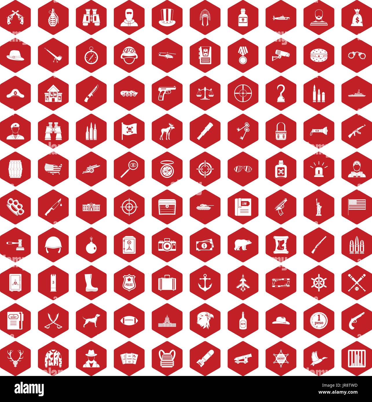 100 icônes de balle rouge hexagonale Illustration de Vecteur