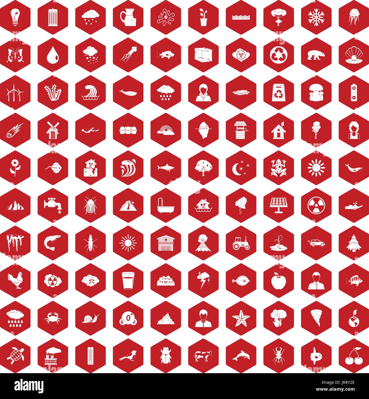 100 icônes de la terre rouge hexagonale Illustration de Vecteur