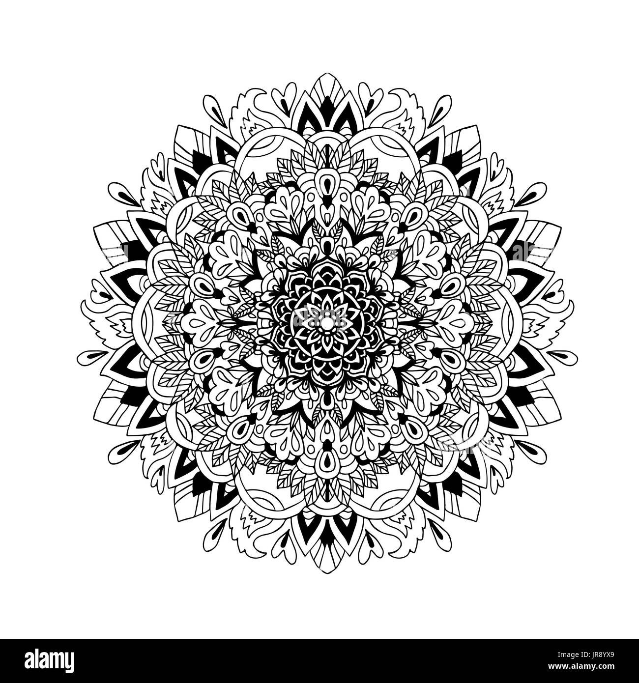 Mandala abstrait pour l'ornement des profils des livres à colorier. Modèle asiatique. Authentique d'arrière-plan noir et blanc. Illustration de Vecteur