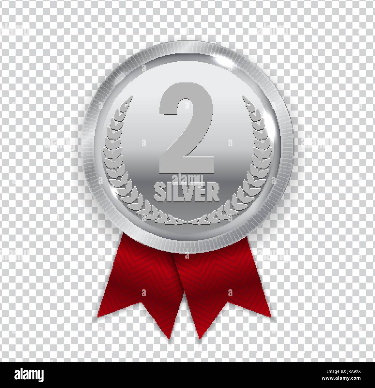 Art Champion Médaille d'argent avec ruban rouge signe l'icône de la deuxième place Illustration de Vecteur