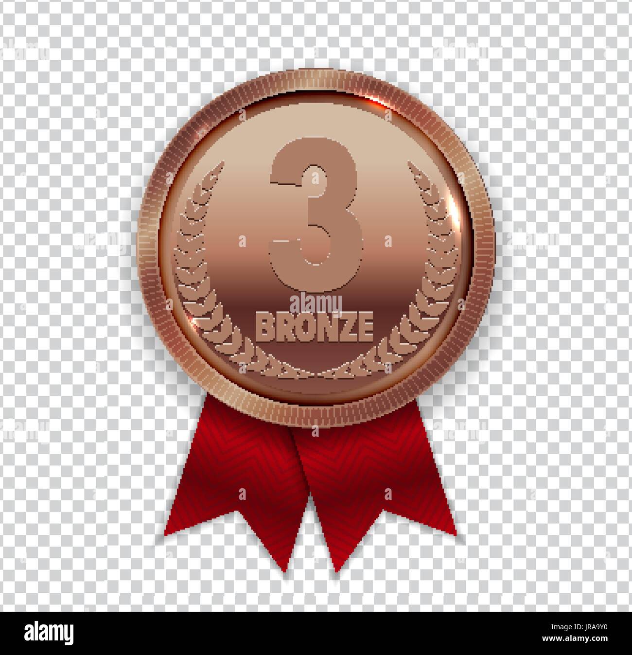 Art Champion Médaille de bronze avec ruban rouge signe l'icône de la première place Illustration de Vecteur