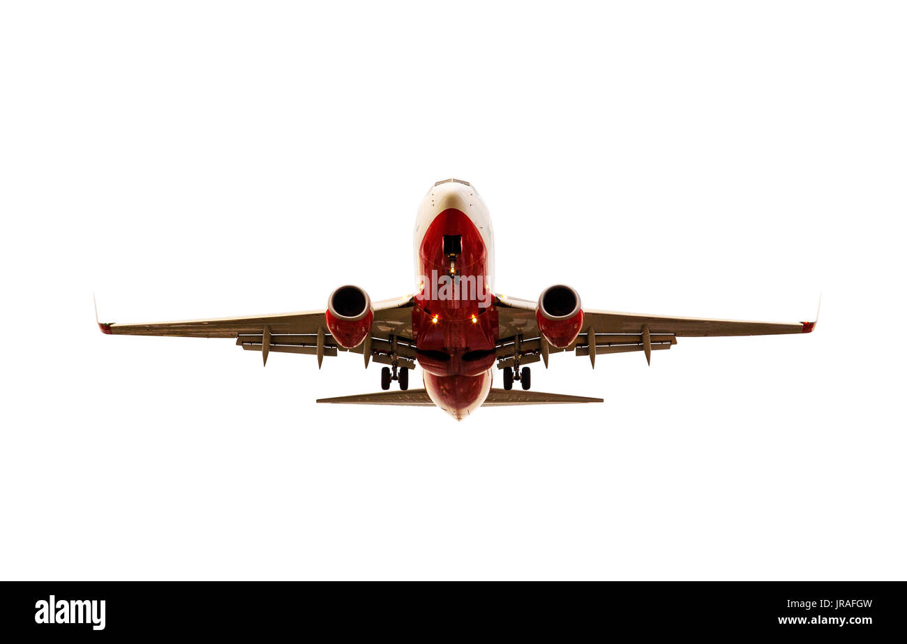 L'approche à l'atterrissage d'avion blanc isolé backgorund Banque D'Images