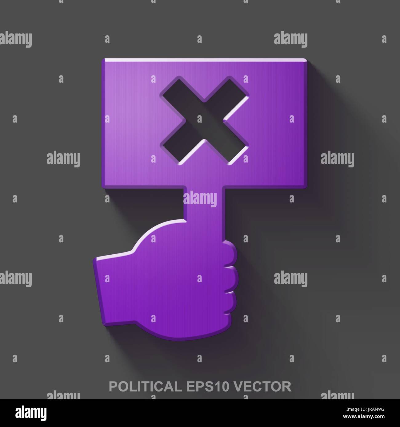 Télévision politique métalliques 3D'icône. Métal brillant violet protestation sur fond gris. Vecteur EPS, 10. Illustration de Vecteur