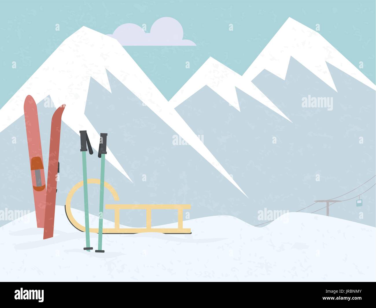 Sports d'hiver alpine de style vintage illustration scène Illustration de Vecteur
