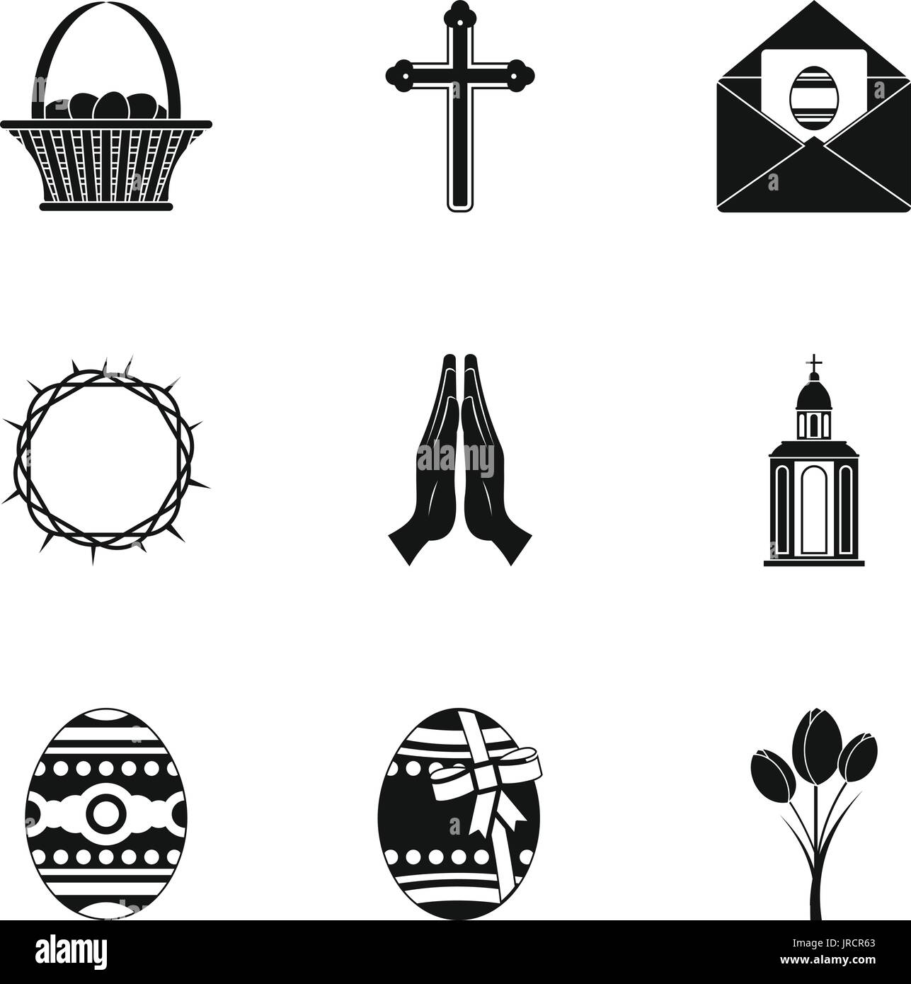 Sainte fête de Pâques, le style simple icon set Illustration de Vecteur