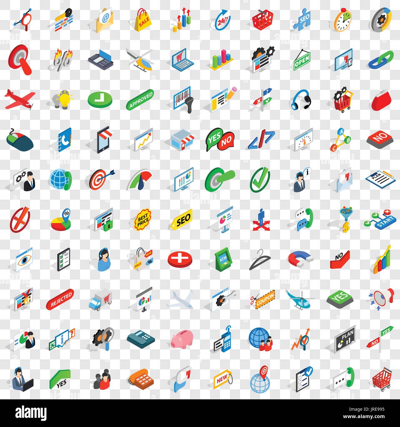 100 business plan icons set, style 3D isométrique Illustration de Vecteur