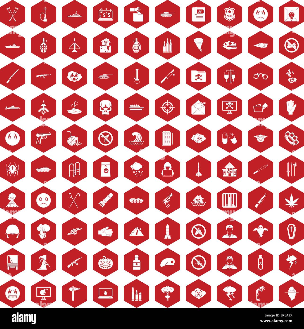 100 icônes d'oppression rouge hexagonale Illustration de Vecteur