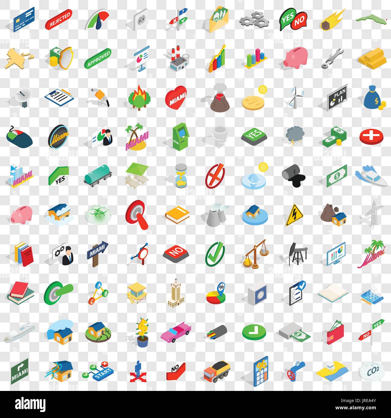 Emblème 100 icons set, style 3D isométrique Illustration de Vecteur