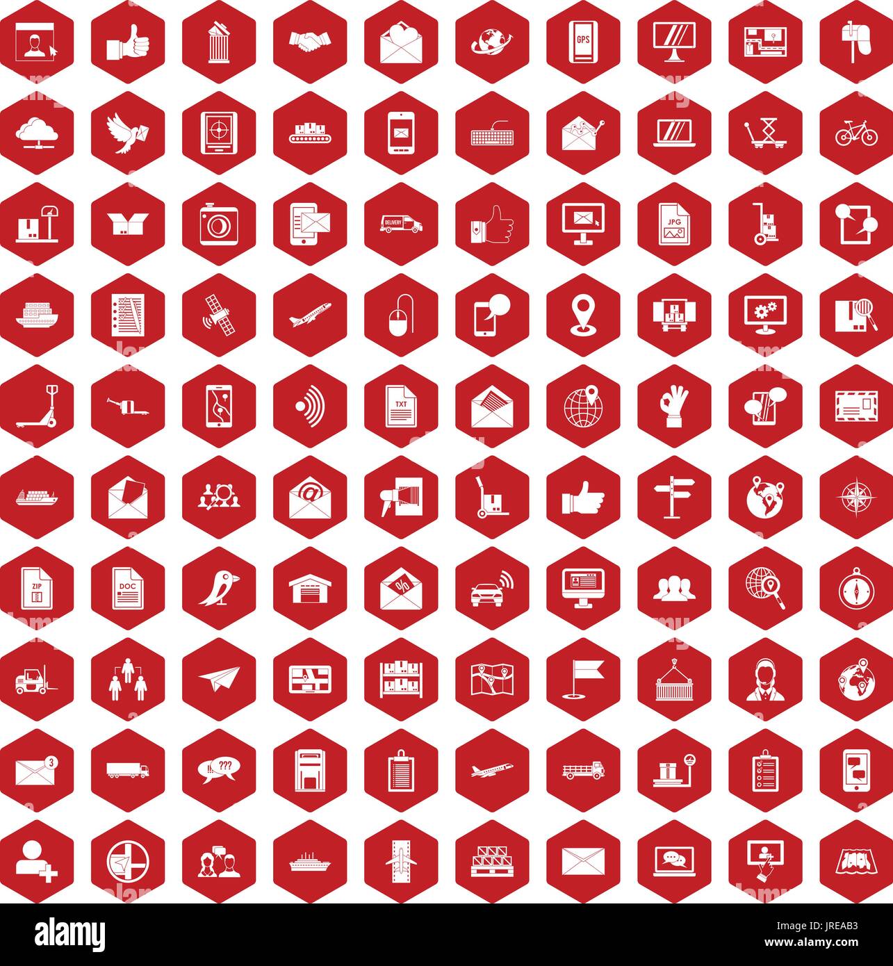 100 icônes de messagerie et post rouge hexagonale Illustration de Vecteur