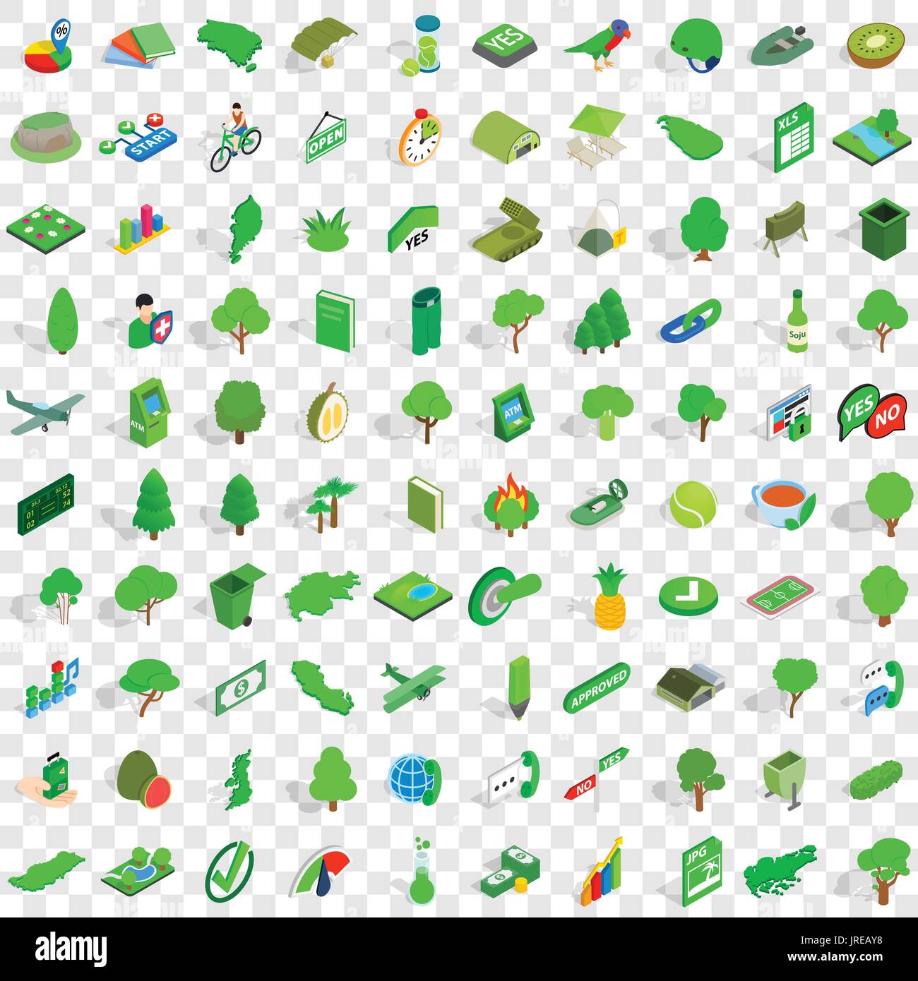 100 green icons set, style 3D isométrique Illustration de Vecteur