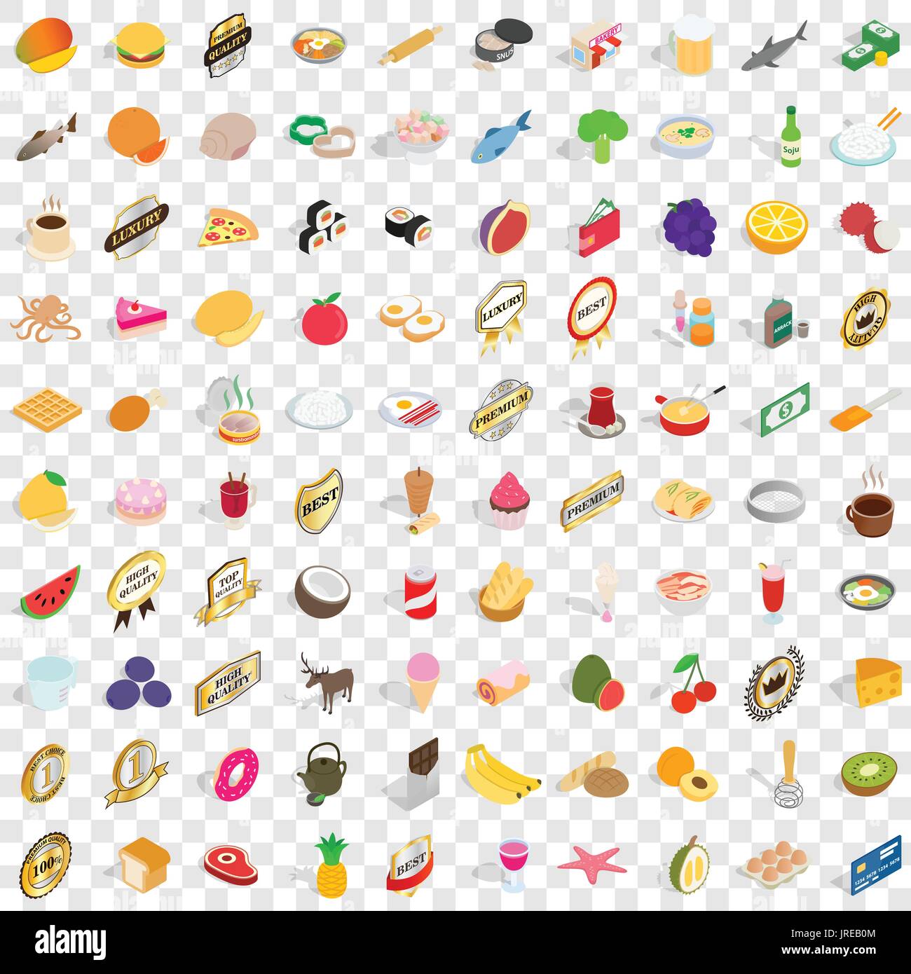 100 l'épicerie icons set, style 3D isométrique Illustration de Vecteur