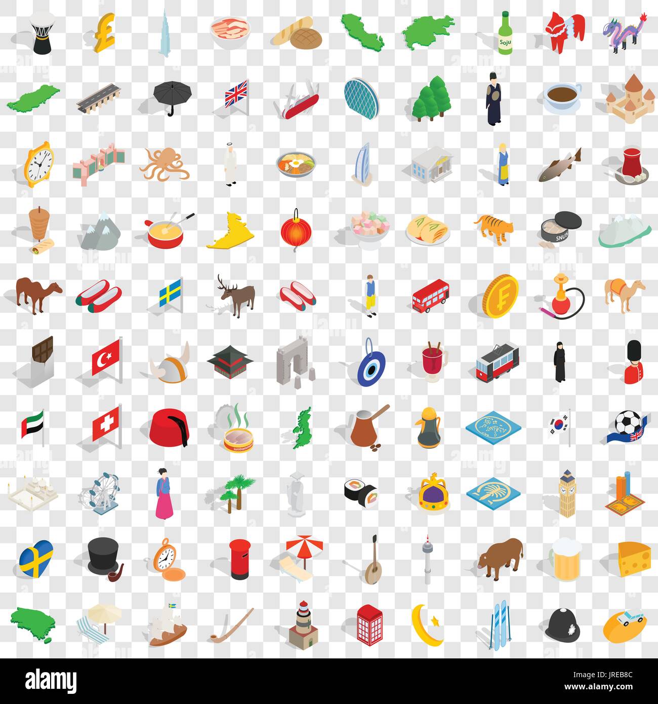 100 patrie icons set, style 3D isométrique Illustration de Vecteur