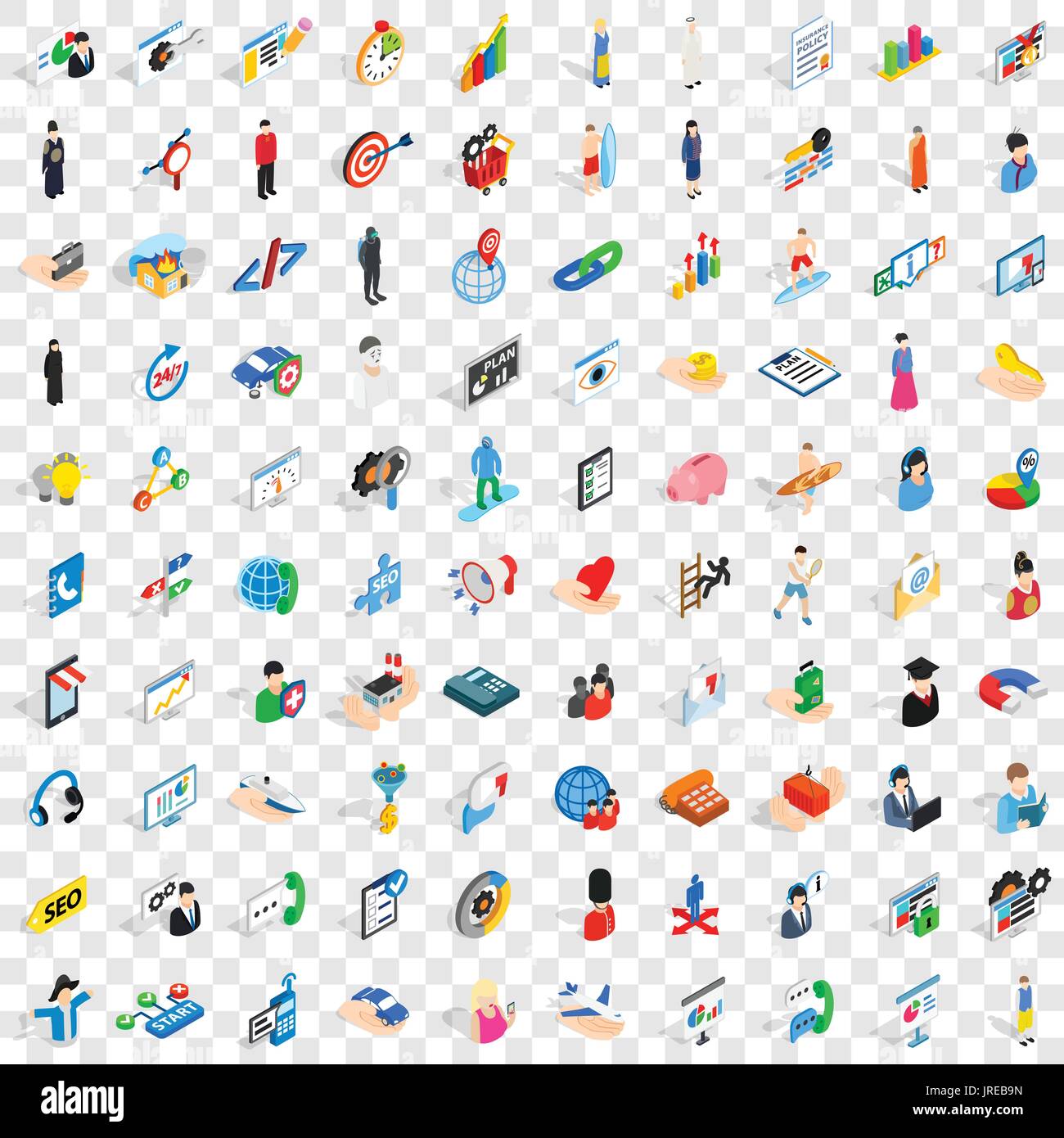 100 les droits de l'icons set, style 3D isométrique Illustration de Vecteur
