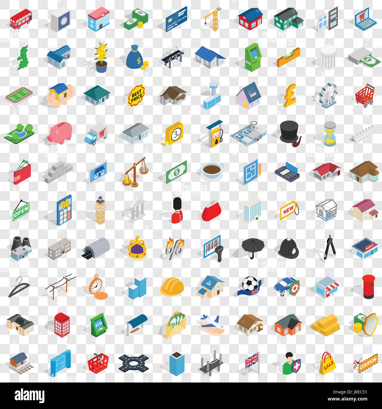 100 icônes de Metropolis, jeu 3D isométrique style Illustration de Vecteur