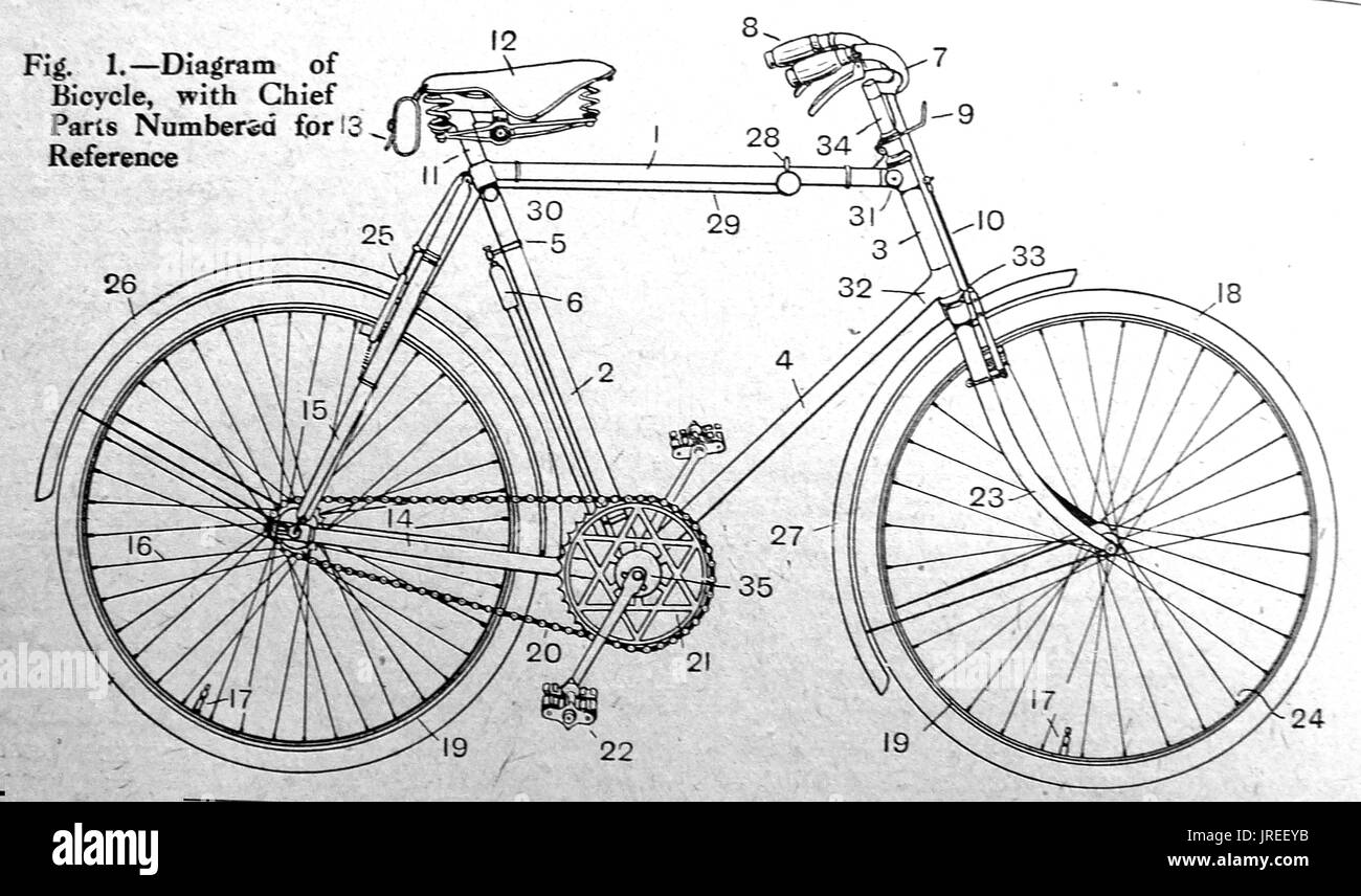 Schéma montrant les différentes parties d'un vélo dans les années 1920  Photo Stock - Alamy