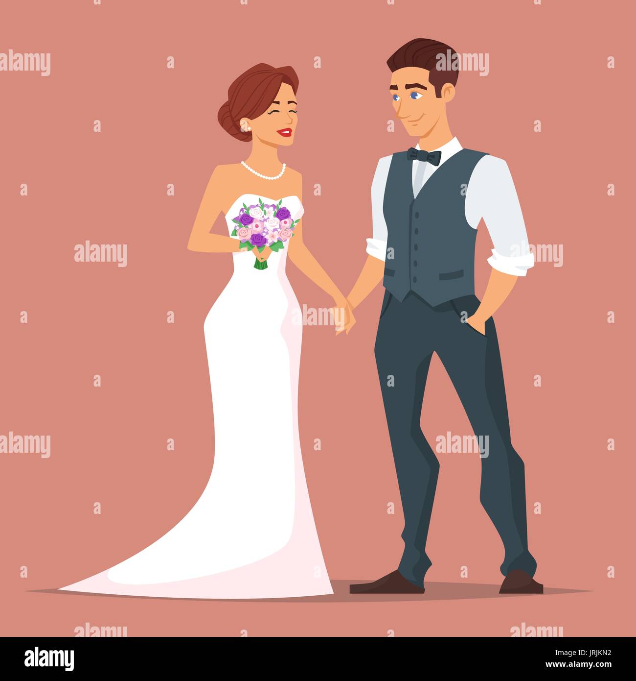 Cartoon Vector illustration style de caractères l'homme et de la femme. Les jeunes mariés heureux mariés. Tout couple marié. Illustration de Vecteur