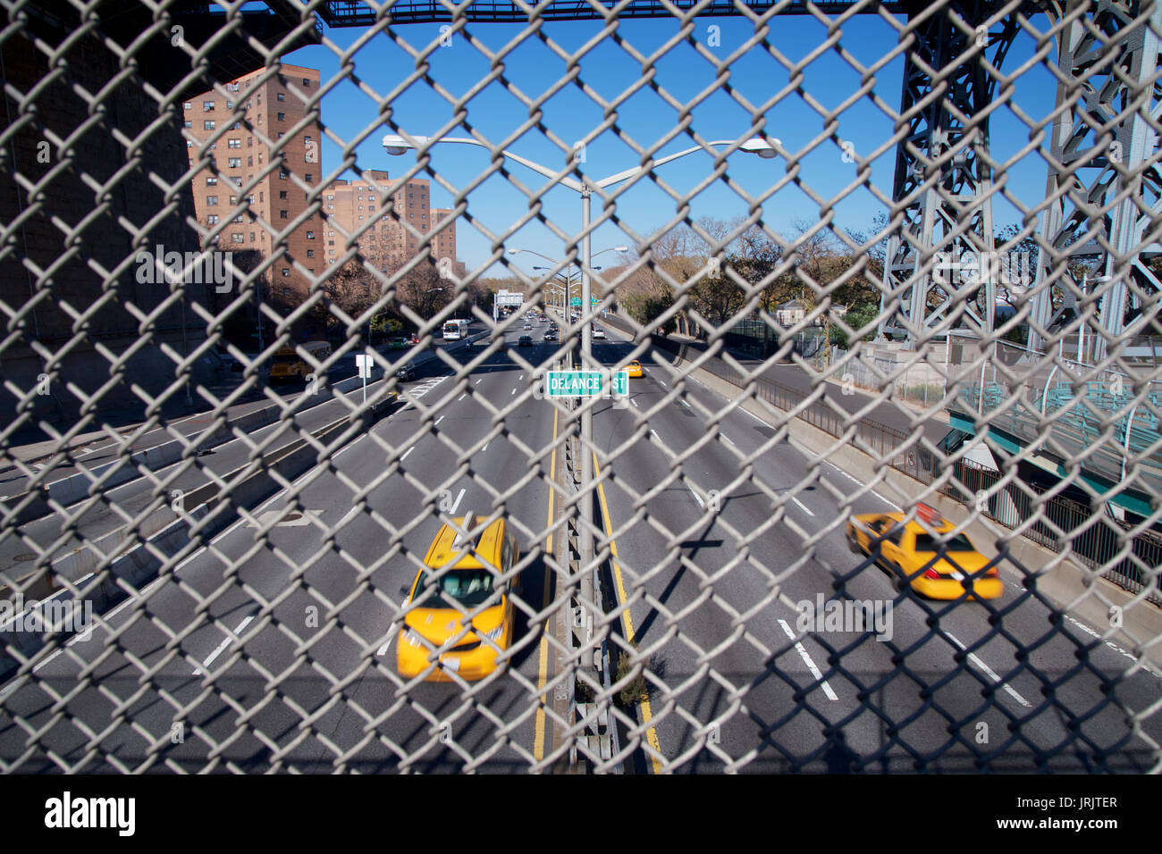 Avis de Franklin Delano Roosevelt en voiture de l'Dalency pied de la rue Bridge à la partie basse de Manhattan, New York, NY, USA. Banque D'Images