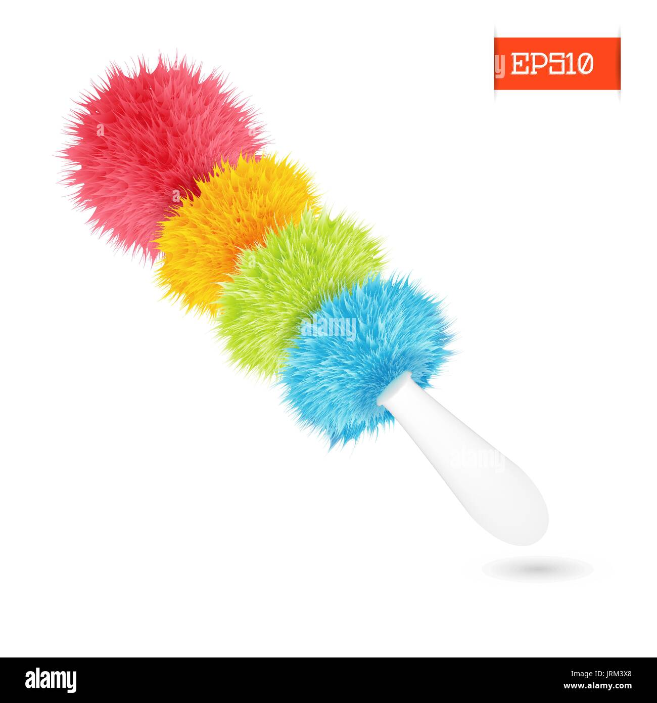 Multicolore réaliste fluffy duster brosse sur fond blanc isolé. Vector illustration. Illustration de Vecteur