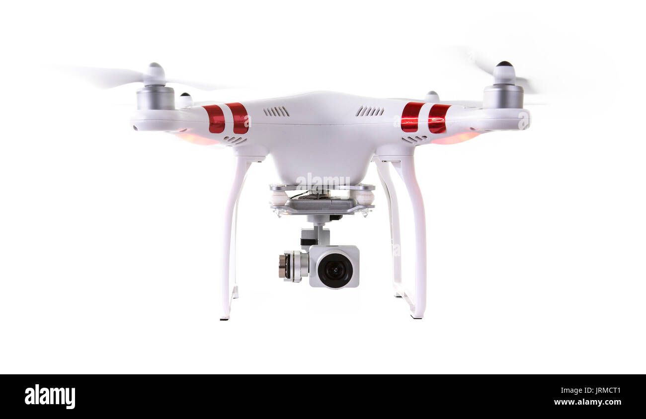 Drone en vol sur un fond blanc Banque D'Images