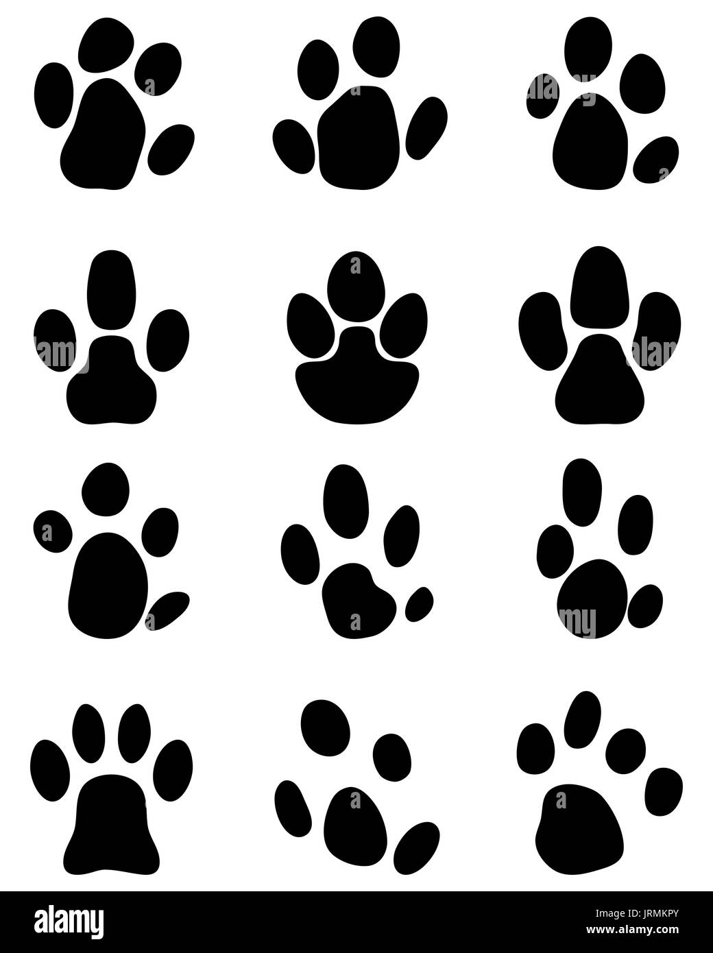 Empreintes de tapir noir sur fond blanc Banque D'Images