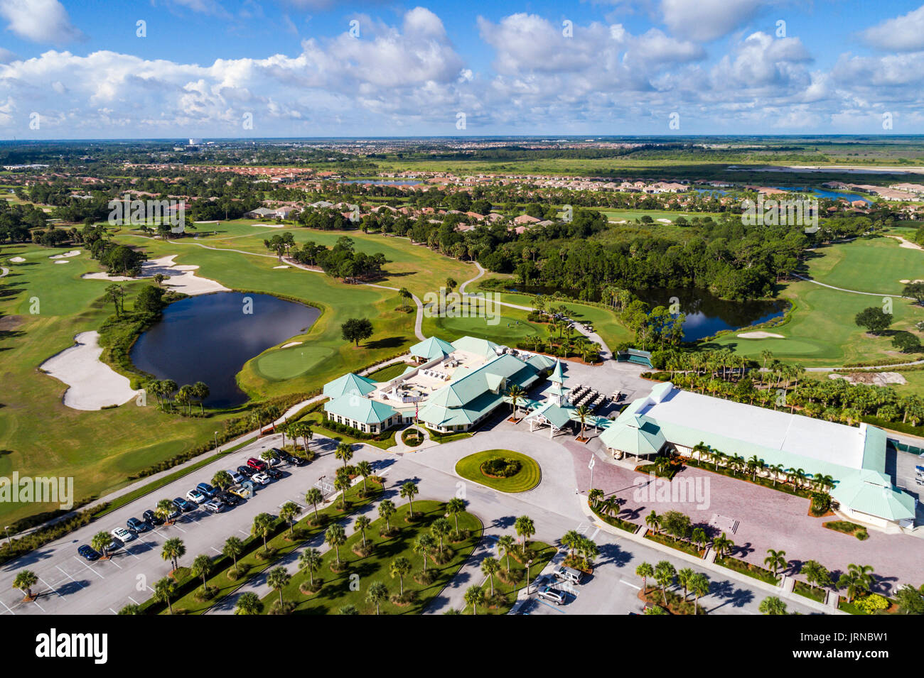 Floride, Port Saint St Lucie West, PGA Golf Club, clubhouse, parcours, vue aérienne au-dessus, FL170728d68 Banque D'Images