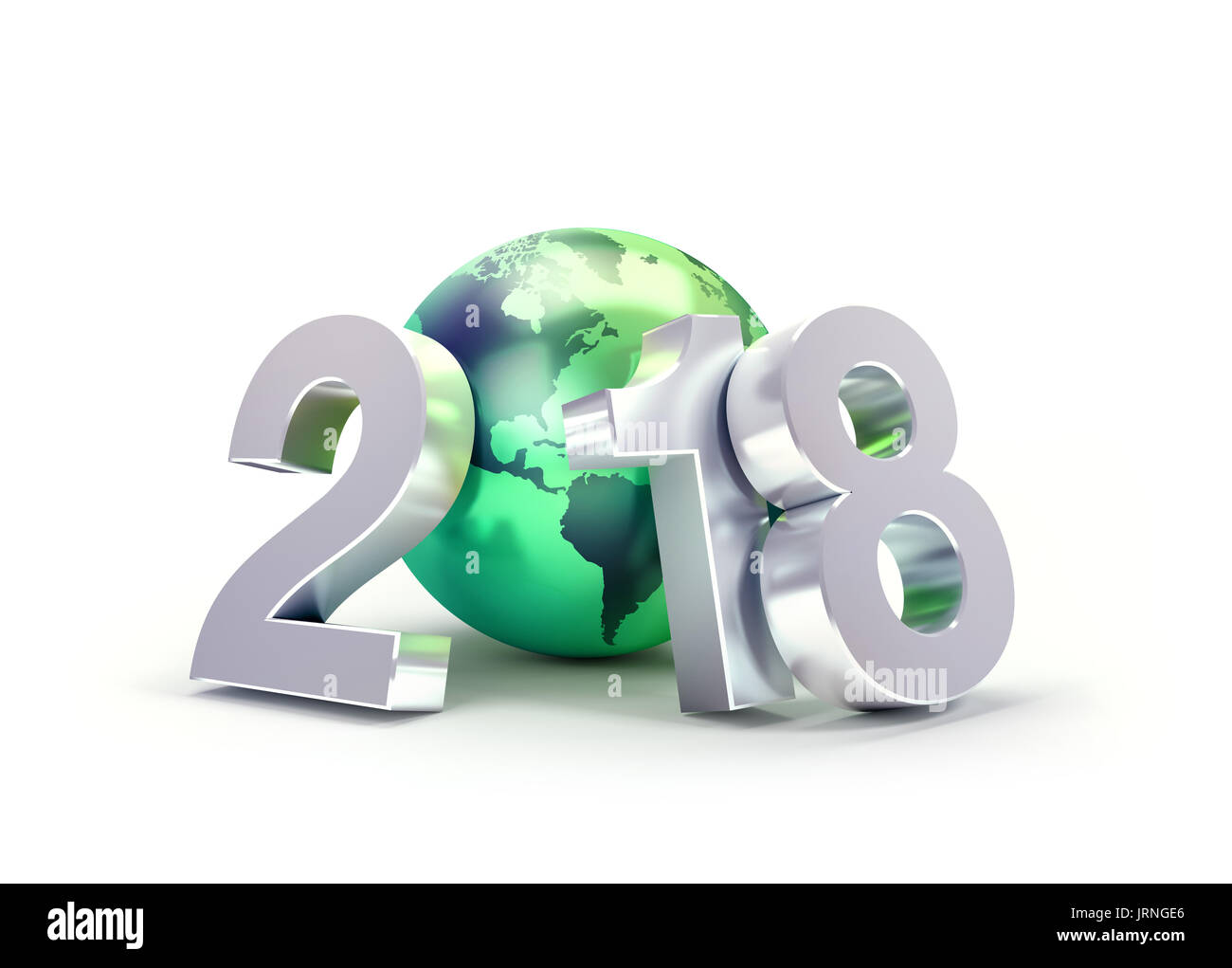 2018 Nouvelle année type composé d'un green planet earth, isolé sur blanc - 3D illustration Banque D'Images
