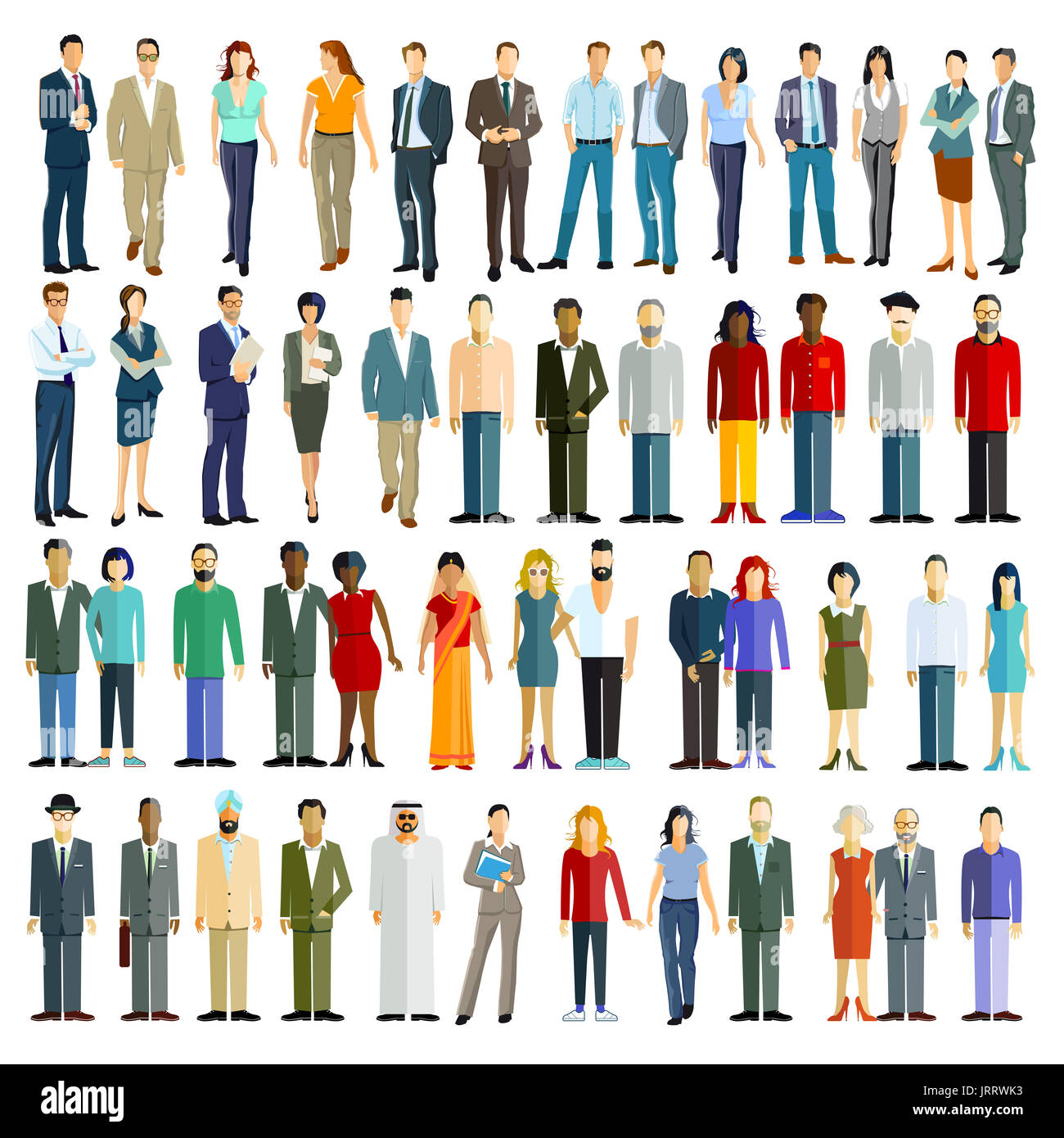 Diverses personnes sur blanc, illustration Banque D'Images