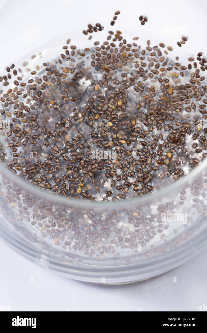 Close up d'un verre d'eau et chia graines avec une texture collante Photo  Stock - Alamy