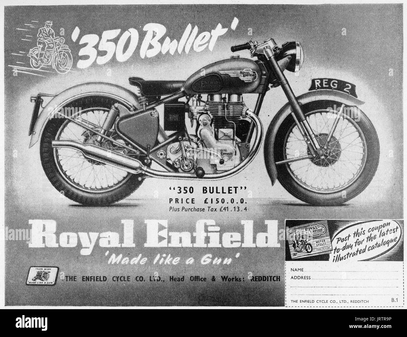 Royal Enfield Bullet 350 annonce Moto 1953 Banque D'Images