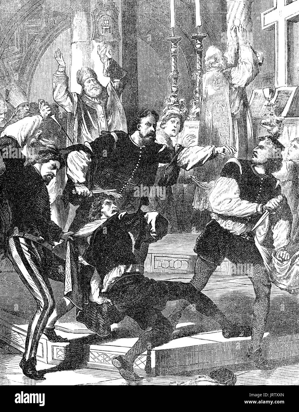 Le complot Pazzi, 26 avril 1478, une tentative d'assassinat de Laurent de Médicis et son frère Julien de Médicis Banque D'Images
