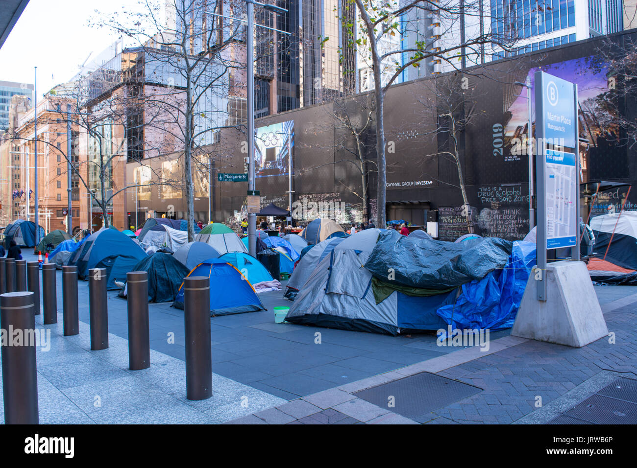 La ville tente de protestation Martin Place Sydney 2017 Banque D'Images